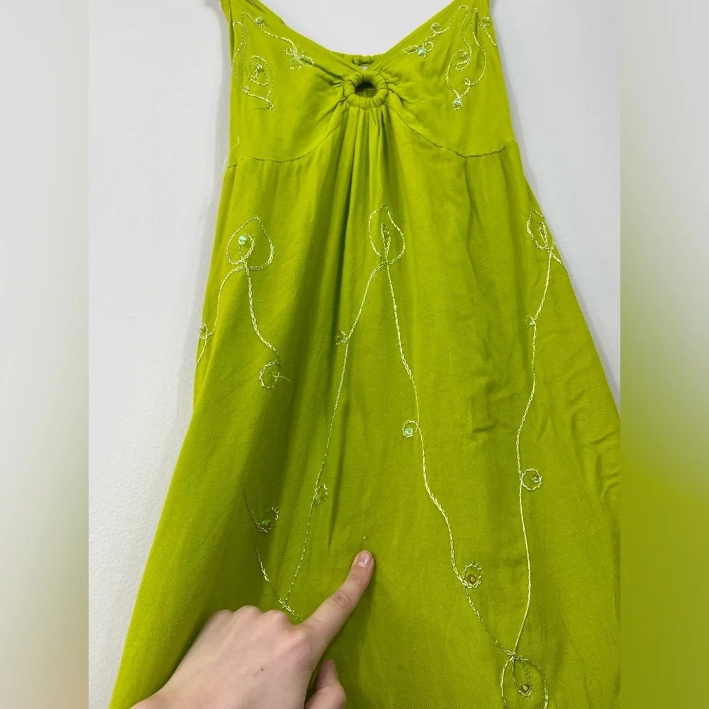 Iland Planet Miami Beach Elegant Green Embroidered Dress Straps Beach Size S/M? - Picture 4 of 16